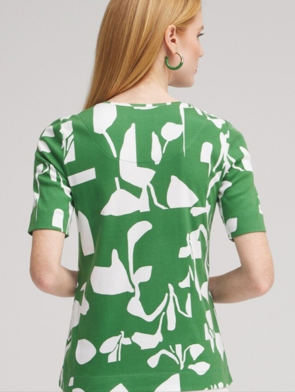 🍀CHICO'S PIMA COTTON ABSTRACT ELBOW TEE SIZE 2 NWT - Picture 4 of 8